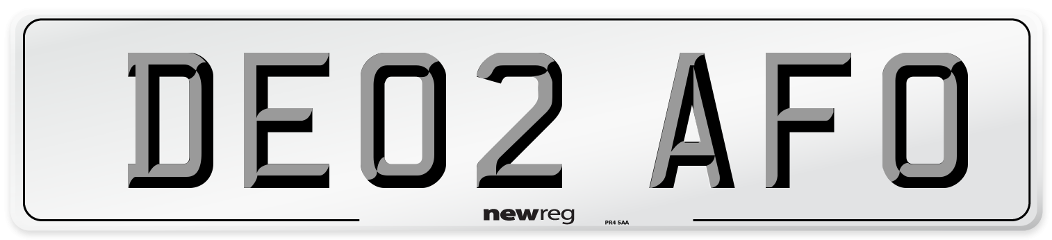 DE02 AFO Number Plate from New Reg